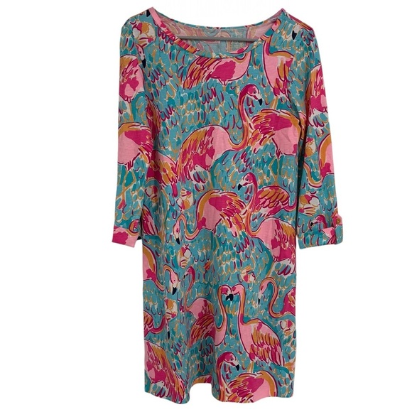 Lilly Pulitzer Dresses & Skirts - Lilly Pulitzer Linden Peel and Eat Flamingo 3/4 Sleeve Dress Size S Beach Preppy